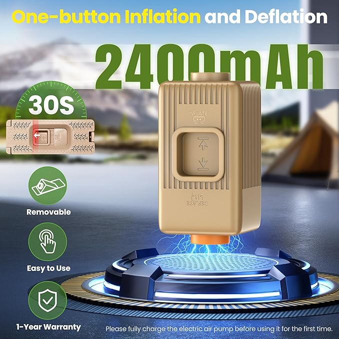 Self Inflating Sleeping Pad with Electric Pump, Memory Foam Camping Pad with Built-in Pillow, 4 Season Camping Mattress Pad, Camping Essentials Gear for Tent, Car, Hiking - Gray