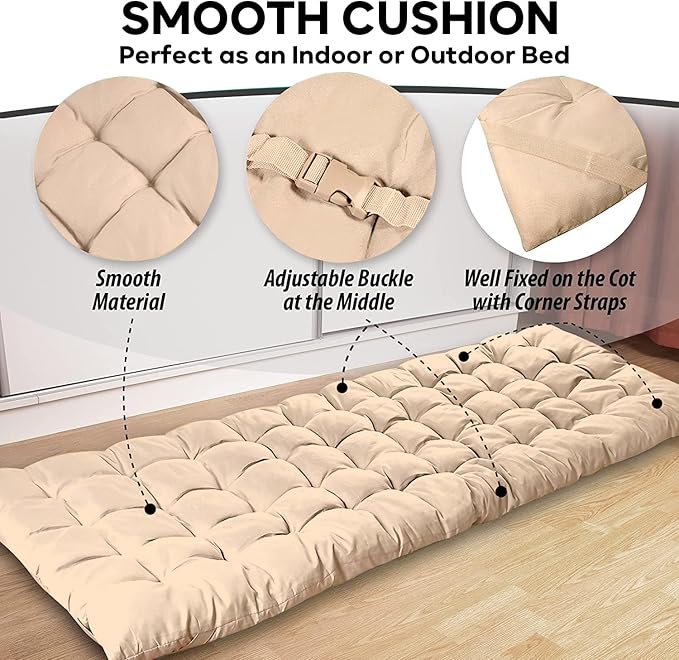 Zone Tech Camping Cot Mattress Pad Premium Quality Outdoor Comfortable Thicker Cotton Sleeping Cot Lightweight Waterproof Bottom Pad Mattress for Adult, Kid