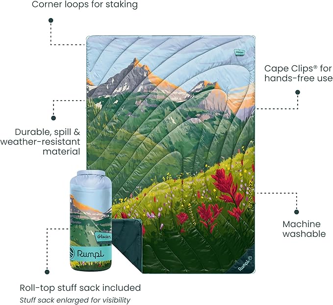 Rumpl Original Puffy Glacier National Park Blanket for Camping and Outdoors, V2, Glacier
