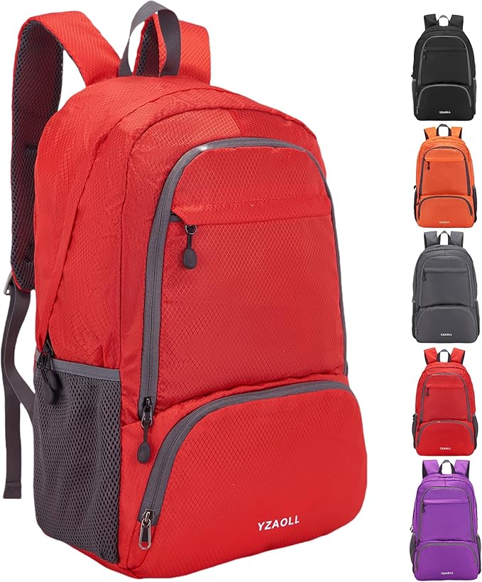 YZAOLL 30L Hiking Backpack Lightweight Day Packs, Packable Backpack for Women Men Travel Camping Vacation,Burgundy