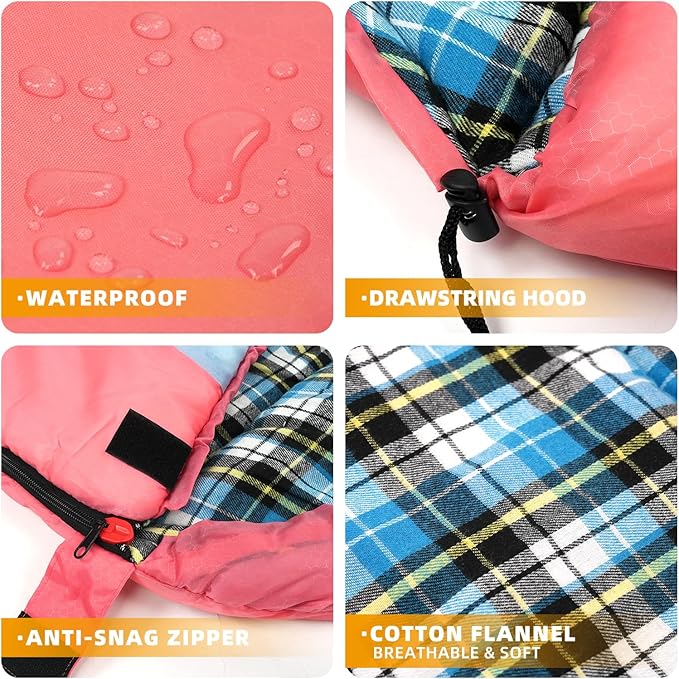 Cotton Flannel Liner Sleeping Bag for Adults Teens Kids, Cold Weather &Warm, 3 Seasons, Lightweight Compact Camping Essentials Equipment, Hiking, Outdoor, Travel