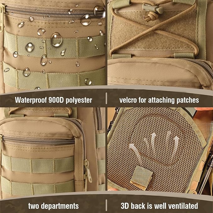Tactical Shoulder Sling Bag Small Outdoor Chest Pack Backpack for Men Traveling, Trekking, Camping, Sling Backpack