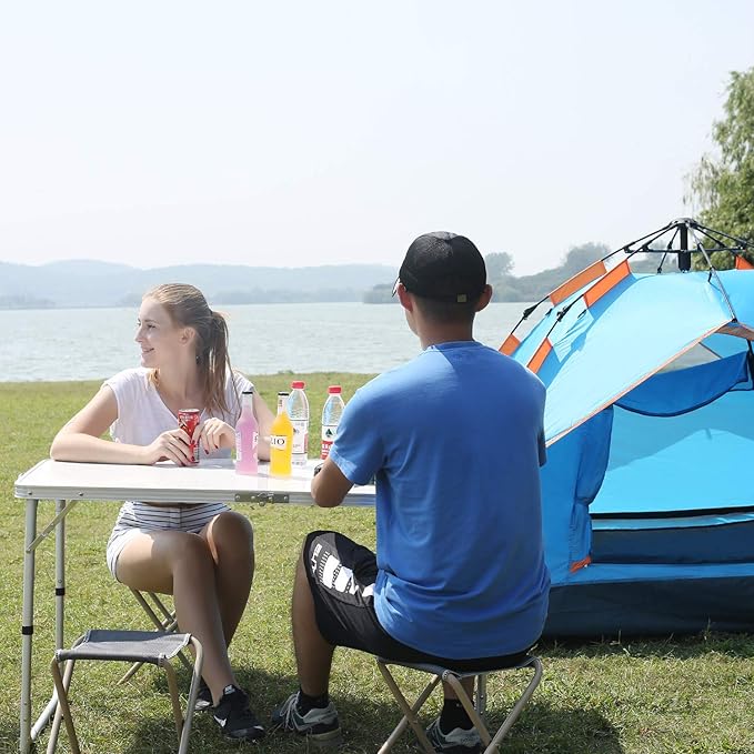 RedSwing 4 Feet Folding Camping Table Adjustable Height, Lightweight Portable Aluminum Frame Table for Picnic Beach Outdoor Indoor, 47.2''L x 23.6'' W x 22''/27'' H