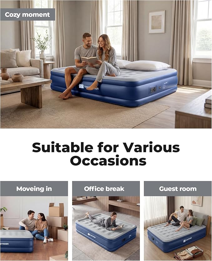 Queen Air Mattress with Built in Pump,18" Raised Blow up Air Bed,3 Mins Quick Self-Inflation/Deflation, Inflatable Mattress for Camping/Home/Guests/Travel (Navy Blue)