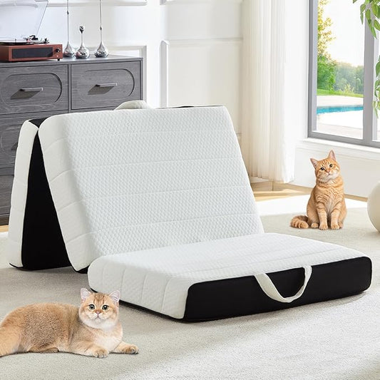 Foldable Mattress, Queen Tri-Fold Memory Foam Mattress Topper with Washable Cover, Handle & Non-Slip Bottom, 6 Inch Portable Folding Bed for Guest, Yoga, Living Room, Camping - 78"x58"x6"