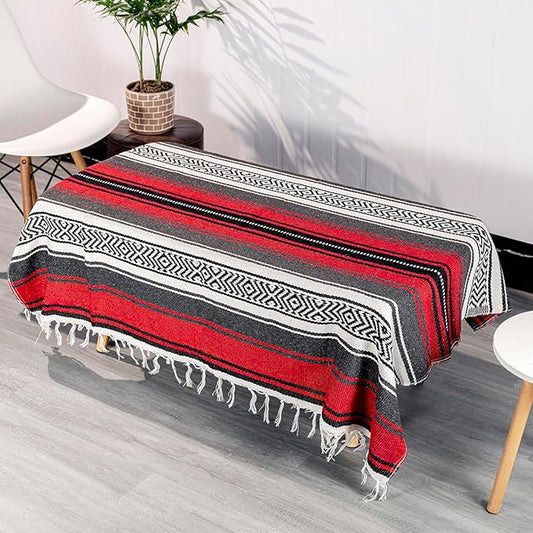 Airooglee 69" L x 51" W Large Mexican Blanket - Perfect as Yoga Outdoor Beach Serape Picnic Camping Woven Blanket, Boho Home Décor - Red
