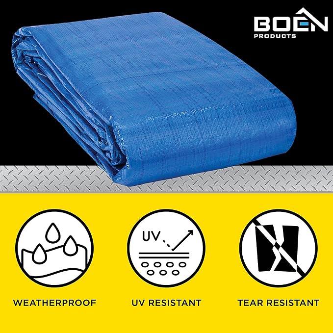 Multi-Purpose Large Tarp Waterproof Cover | Blue, 10' x 20' 5 Mil Thick | Rip Proof Tarps | Thick Weave Material, UV Resistant Great for Tarpaulin Canopy Tent, Boat, RV or Pool Cover