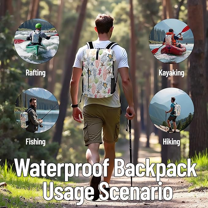 Waterproof Dry Bag Marine Dry Bags for Kayaking Hiking Sea Turtle Coral Nautical Starfish Backpack Roll-Top Closure Bag - Backpack Waterproof Phone Case 5L
