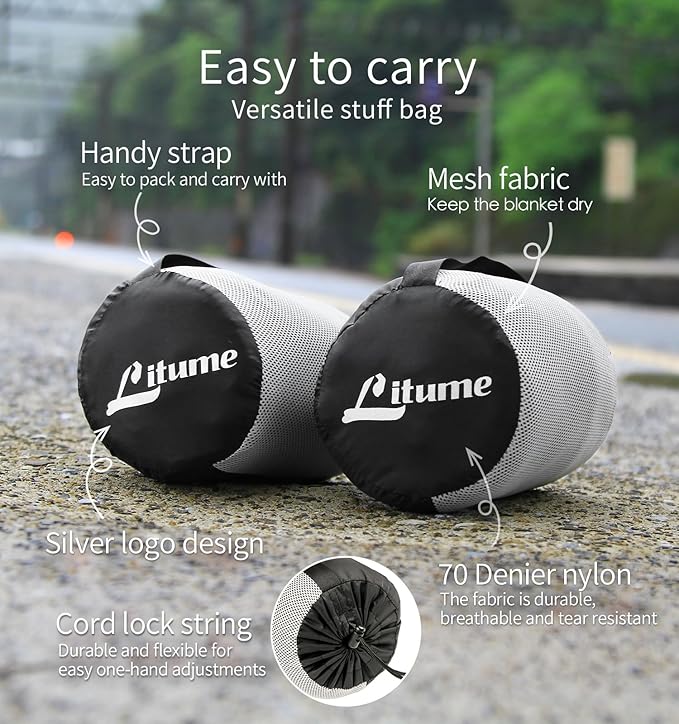 Litume Travel Blanket Lightweight and Breathable, 67 x 48 in Soft Airplane Flight Blanket for Travelers, Foldable Camping Sheet with Stuff Sack for Train, Camp, backpacking, office, home (Velvet E650)