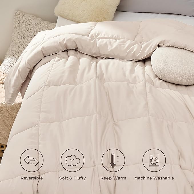 Bedsure Comforter Duvet Insert - Quilted Comforters Twin XL Size, All Season Duvet, GentleSoft Down Alternative Bedding, with 8 Tabs, Gifts for Women/Men, Beige, Twin XL 92 x 68 Inches