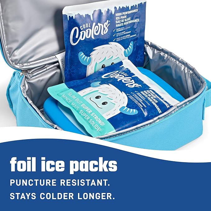 Cool Coolers by Fit & Fresh High Performance Kids Lunch Box Ice Packs, Puncture Resistant Ice Packs for Lunch Bags and Cooler, Durable and Reusable, Non-Toxic Gel Ice Packs, 2PK
