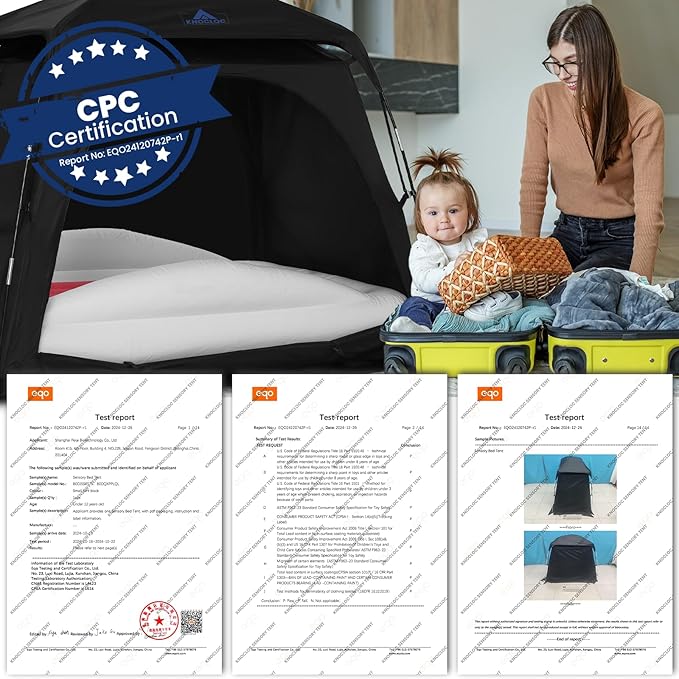 Blackout Sleep Tent for Pack and Play, Toddler Travel Bed, Kids Air Mattress & Cot, CPC Certified Baby Sleep Pod with Fan Pouch Breathable Portable & Easy Setup