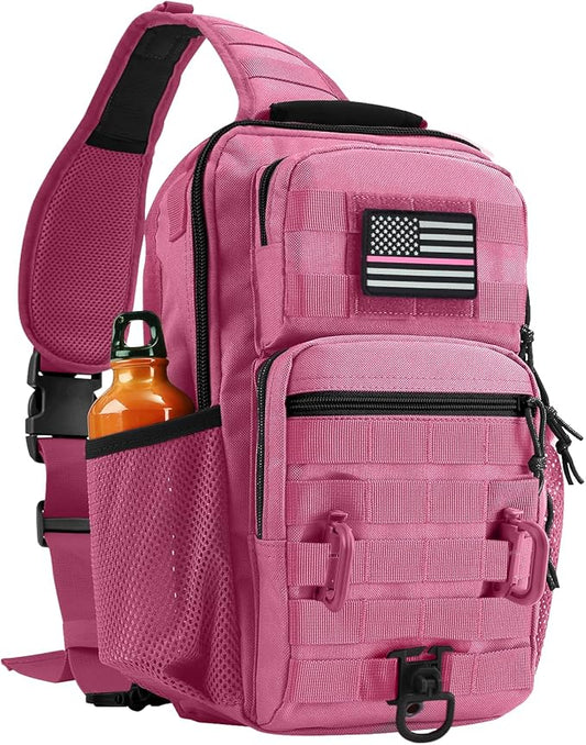 Rover Sling Pack Tactical Shoulder Sling Bag Backpack with Bottle Holder Crossbody Chest Bag, Pink