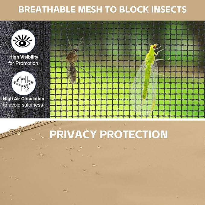 Canopy Universal Mosquito Netting Tent, Converts 10'x10' Canopy Gazebo into Camping Inner Tent, Screen House with Full PE Floors for Patio, Outdoor, Garden and Backyard（TOP & Frame NOT Included）Khaki