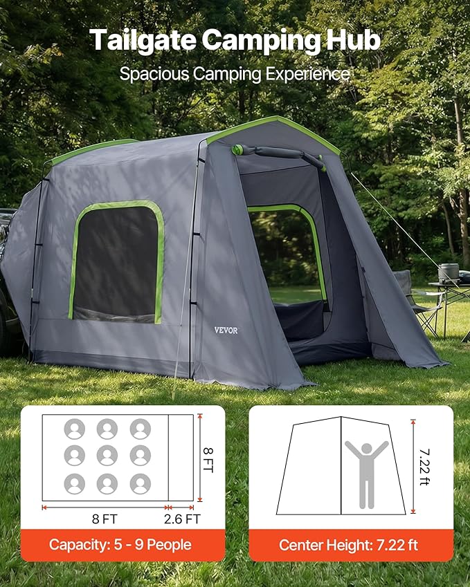 VEVOR SUV and Pickup Truck Camping Tents, Waterproof Double Layer Design with Carry Bag, Accommodates 2-9 Persons for Outdoor Activities