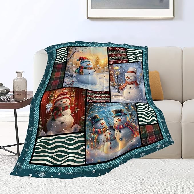 Snowmen Blanket Christmas Winter Snowmen Lover Throw Blankets Gifts for Girls Boys Kids Soft Cozy Fleece Plush for Couch Sofa Bed 50"x40"