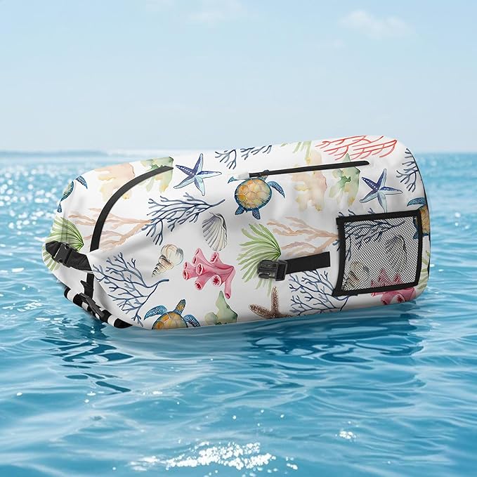 Waterproof Dry Bag Marine Dry Bags for Kayaking Hiking Sea Turtle Coral Nautical Starfish Backpack Roll-Top Closure Bag - Backpack Waterproof Phone Case 5L