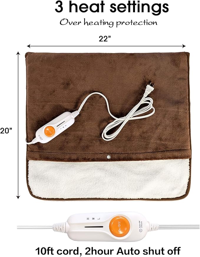 Gintao Electric Heated Foot Warmers for Men and Women,Foot Heating Pad Electric with Fast Heating Technology,Heating Pad Feet Warmer Auto Shut Off with 3 Temperature Setting,22×20 inches,Brown