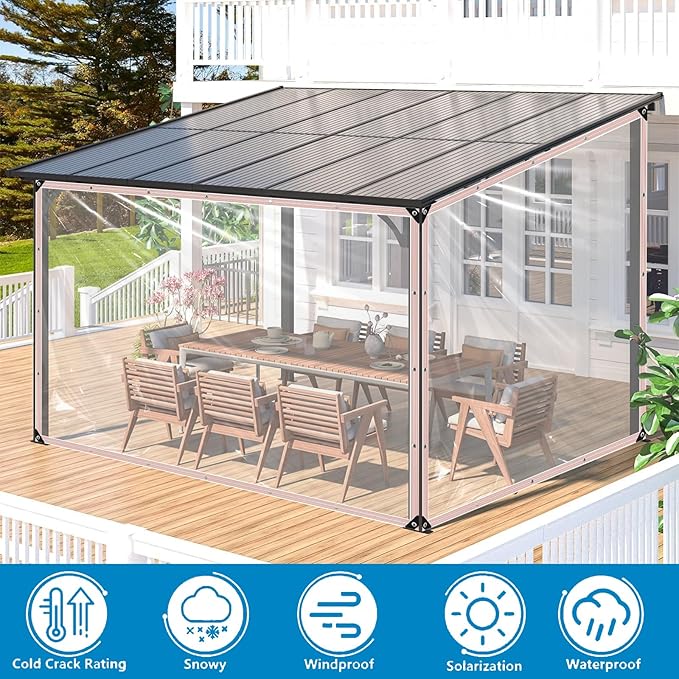 Clear Waterproof Tarp with Grommets 7x12ft,Heavy Duty Clear Vinyl Plastic Tarps for Winter Outdoor,Transparent Tarpaulin PVC Tarps Covering for Patio Henhouse Porch Canopy Plant Camping