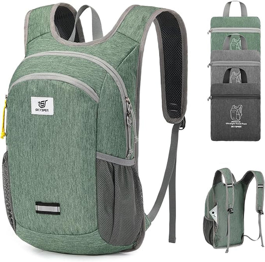 SKYSPER 10L Hiking Backpack, Foldable & Packable Lightweight Daypack for Travel, Collapsible Small Compact Hiking Backpack for Women & Men, Green