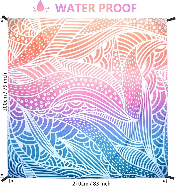 Beach Blanket, Sandproof Beach Mat, Waterproof Quick Drying Lightweight Outdoor Aztec Picnic Mat 79" X 83"/120"x108" for 2-8 Adults for Travel, Camping, Hiking