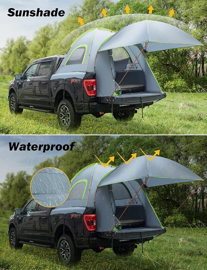 JoyTutus Pickup Truck Tent with Awning 5.5Ft + JOYTUTUS Truck Bed Air Mattress 5.5-5.8Ft