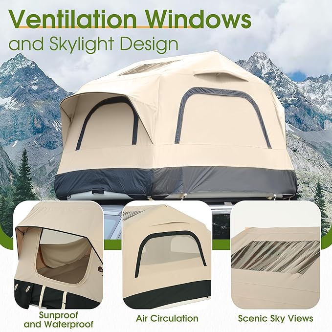 HOMEFUN Inflatable Rooftop Tent for Car Truck, 2 Person Roof Tent with Waterproof 300D Fabric, Windproof Design for Overlanding and Outdoor Adventure,Easy to Set Up