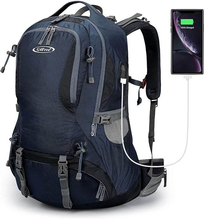 G4Free 50L Hiking Backpack Waterproof Daypack Outdoor Camping Climbing Backpack with Rain Cover for Men Women(Dark Blue)