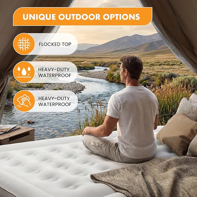 NEWBULIG Queen Air Mattress 22 Inch with Built-in High Capacity Pump, Inflatable Air Bed for Home, Camping & Guest, Portable Blow Up Mattress 660 lbs Weight Capacity, Double Height & Non-Slip Bottom
