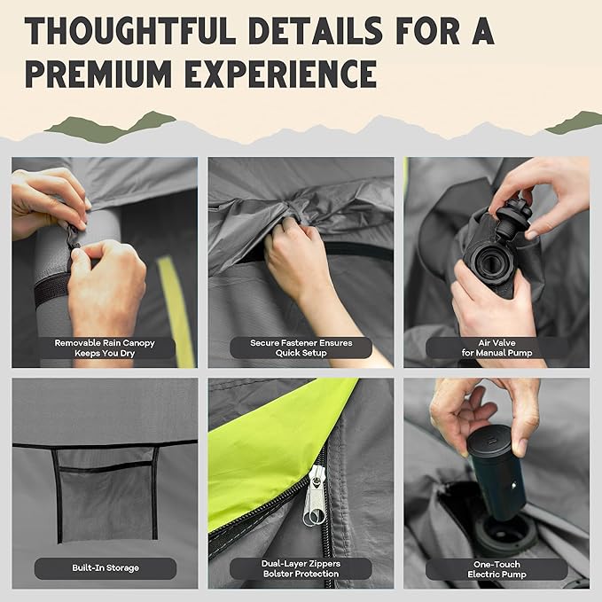 CloudCamp Inflatable Tents for Camping- 6 People Waterproof Oxford Fabric(210D), Quick Setup Air Tent with Manual & Battery Pump, UV Protection, 4-Season Inflatable Tent