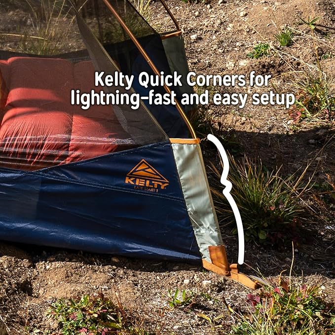 Kelty Late Start Backpacking Tent – Lightweight Two Man Camping Tent Shelter with Quickcorners, Aluminum Poles, Waterproof Poly Fly, Updated for 2024 | Camping Tent Shelter, Quickcorners, Aluminum Poles, Waterproof Poly Fly, Updated for 2024