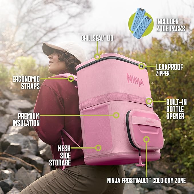 Ninja FrostVault Go Can Soft Cooler, 24/36 Can, Leak Proof, Built-In Cup Holder, 2 Ice Packs & Dry Storage Drawer, Polyester Insulation, Hiking, Camping, Picnic
