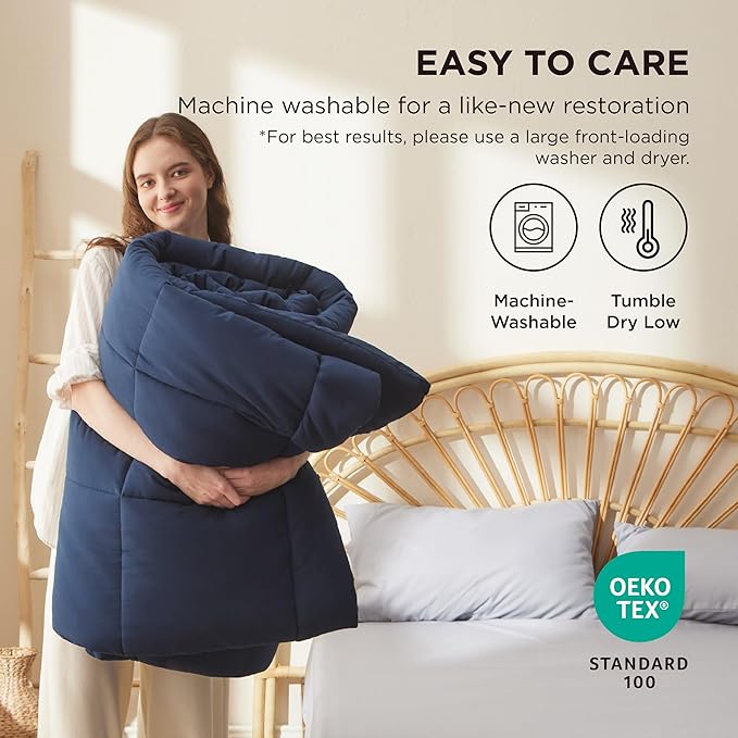 Bedsure Comforter Duvet Insert - Quilted Comforters Queen Size, All Season Duvet, GentleSoft Down Alternative Bedding, with 8 Tabs, Gifts for Women/Men, Navy Blue, Queen 88 x 88 Inches