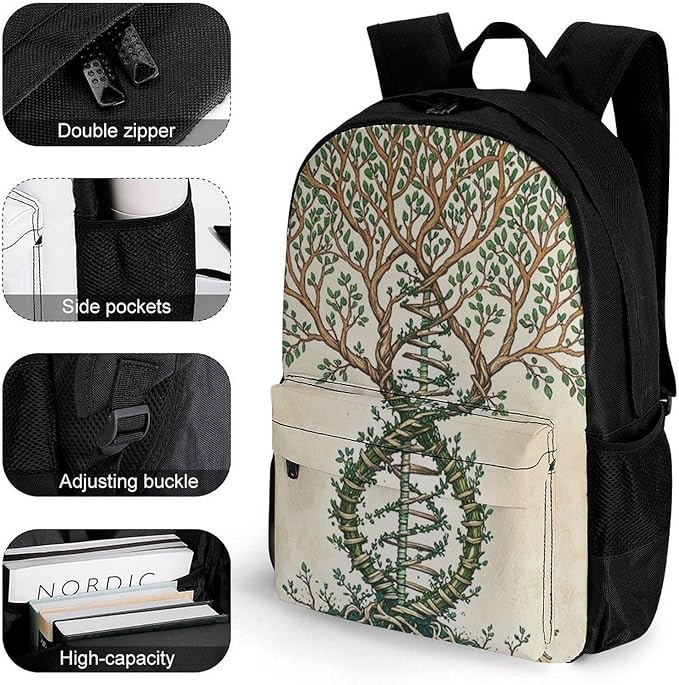 Supdreamc Lightweight Backpack for Gym Travel Bicycle, Big Capacity Multipurpose Anti-Theft Carry On Bag, Dna Tree Of Life Travel Hiking Bag Day Pack