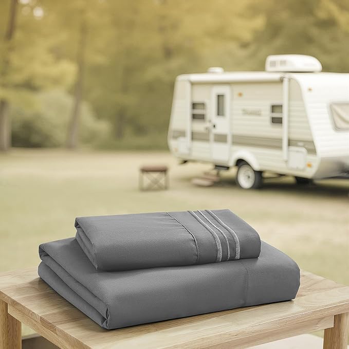 Camping Sheets Twin Size - Outdoor Air Mattress Sheet Set – Built-in Corner Straps for Air Mattress & Camping Use – Designed for Inflatable Beds & Tailgate Sleepovers, Gray