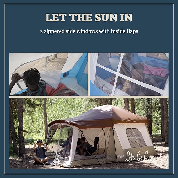 Wenzel Klondike 8 Person Water Resistant Tent with Convertible Screen Room for Family Camping