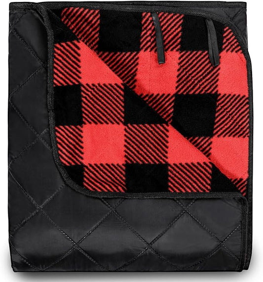 REDCAMP Extra Large Waterproof Stadium Blanket for Cold Weather, Soft Warm Fleece Camping Blanket Windproof for Camping, Hiking, Traveling, Picnic Sports, 79"x 79" Red and Black Grid