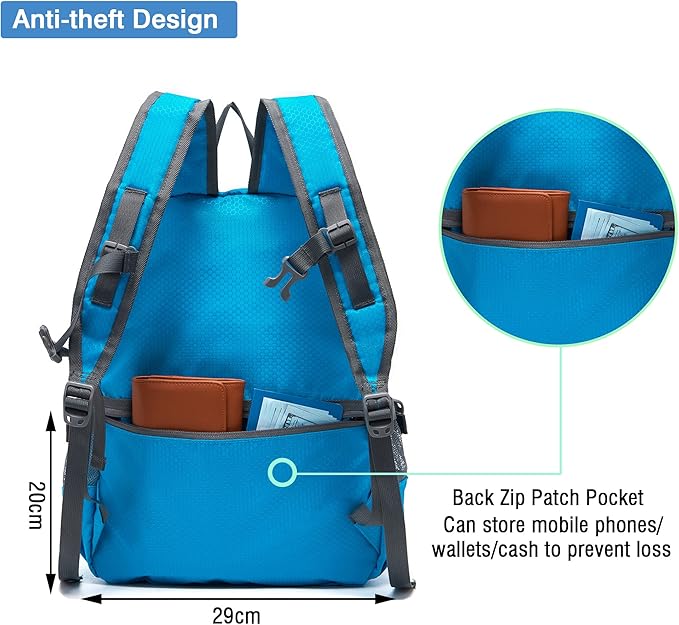 YZAOLL 20L Small Hiking Backpack Lightweight Day Packs, Packable Backpack for Women Men Travel Camping Vacation,Blue