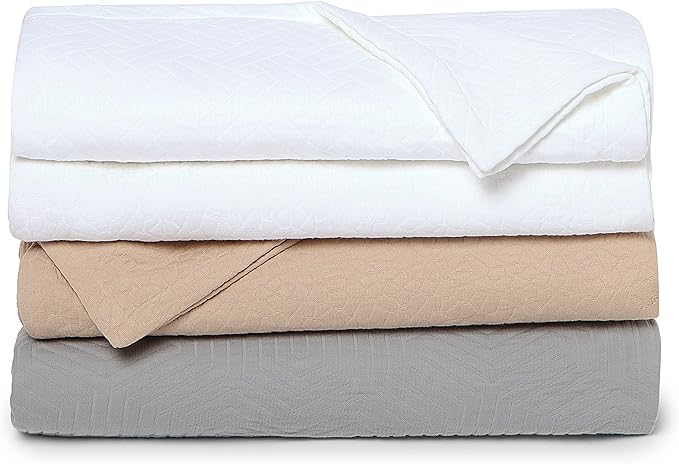 Threadmill Luxury Cotton Blankets for Queen Size Bed | All-Season 100% Cotton Queen Size Blanket | Aster Jacquard Cozy Lightweight, Soft Breathable Coverlet fits Full Size Bed, 90x92 | White