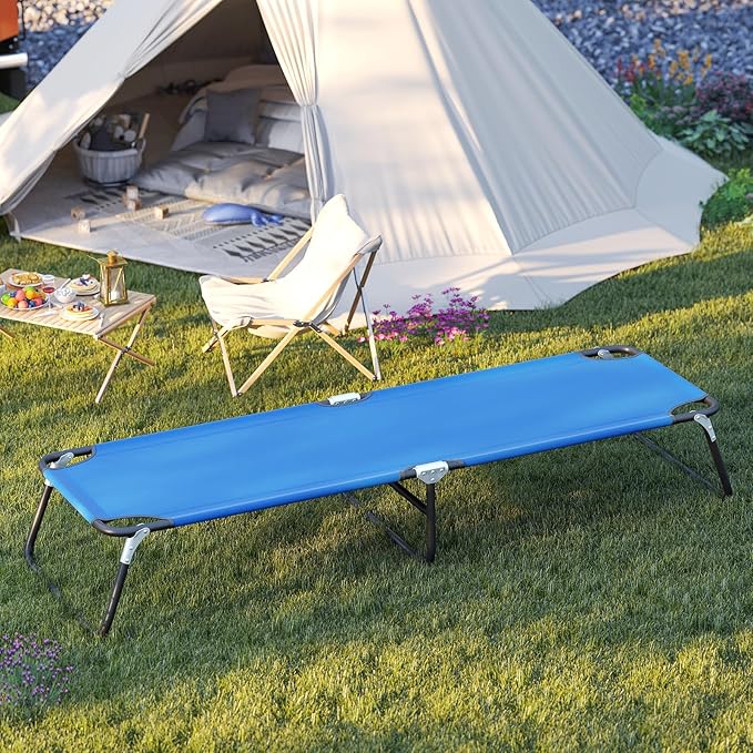 GYMAX Folding Camping Cot 2 Pack, Portable Ultralight Compact Sleeping Cot Bed for Adults with Oxford Fabric, for Outdoor Travel Backpacking Hiking Patio Home Office, 330LBS (2, Blue)