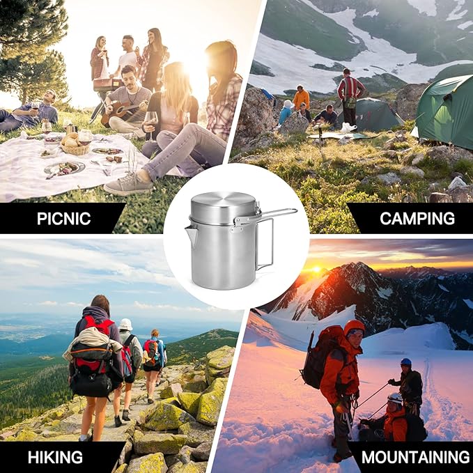 Lixada Camping Pot Stainless Steel Lightweight Kettle Bottle Cup or Pot with Foldable Handle and Dual Use Cover for Camping Hiking Backpacking Picnic