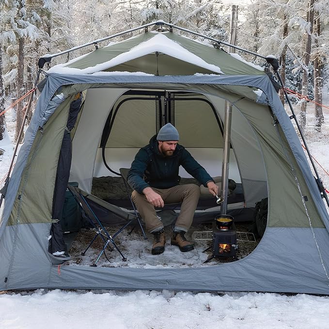 Night Cat 8-Persons Camping Tent: Large Waterproof Instant Cabin Hot Tent with Canopy and Stove Jack for Family Glamping