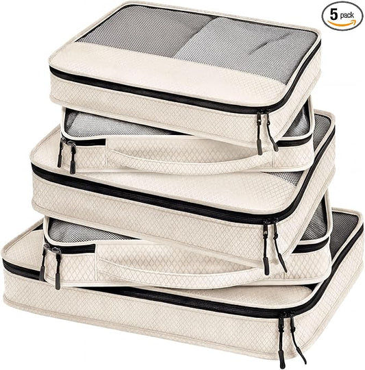 5 Pcs Packing Cubes for Suitcase Large Travel Cubes Carry on Luggage Organizer Bags for Clothes Accessories(Mixed,Khaki)