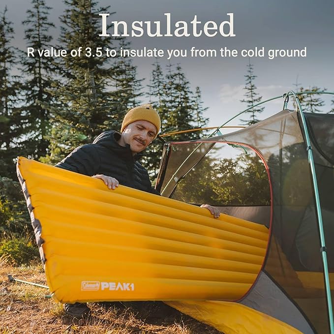 Coleman PEAK1 Sleeping Camp Pad with Integrated Valve System and Carry Bag for great for Backpacking, Hiking, and Rugged Car Camping, Marigold