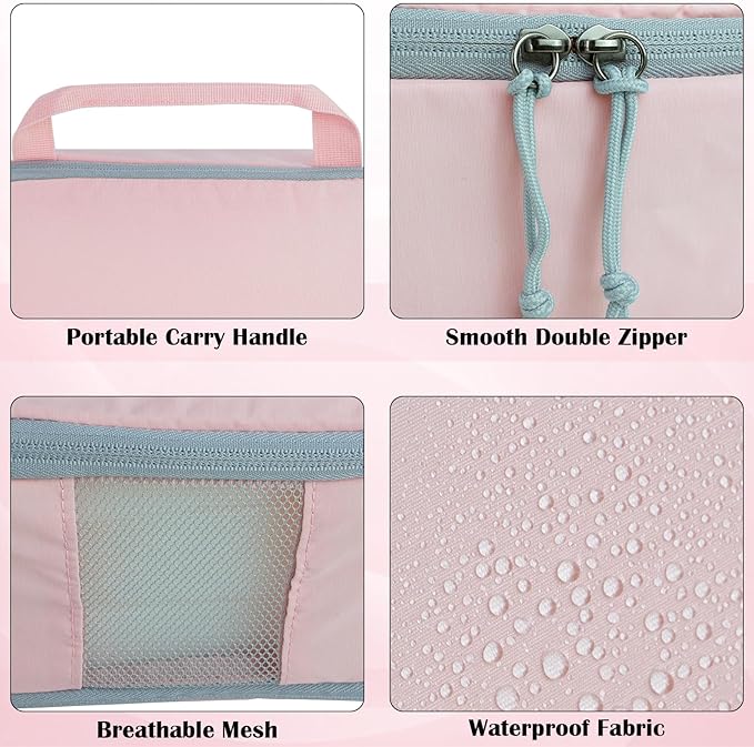 Large Compression Packing Cubes for Travel, 2 Set Compression Bags Travel Cubes for Packing Suitcase Organizer Luggage Organizer Bags Set, Pink