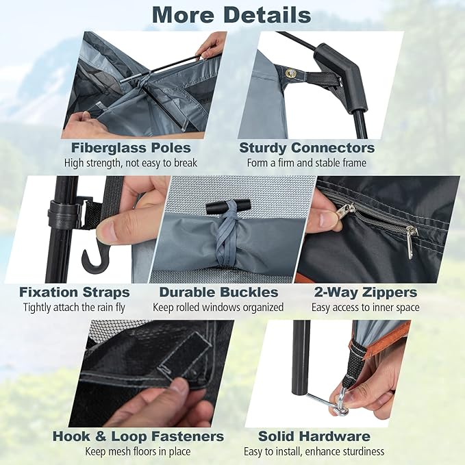 LDAILY Camping Shower Tent, 2 Room Instant Privacy Tent with Floor, Removable Rain Cover, Mesh Window, Inside Pocket and Clothesline, Portable Changing Room for Outdoor Toilet, Dressing