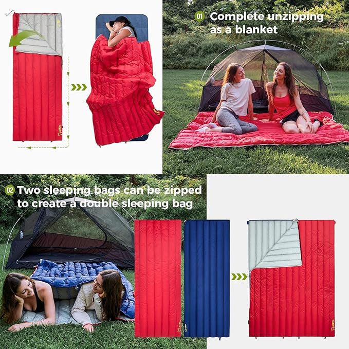 ATEPA Down Sleeping Bag for Adults, 650FP Ultralight 3 Season Compact Packable Sleeping Bag with Compression Sack for Camping Backpacking Hiking