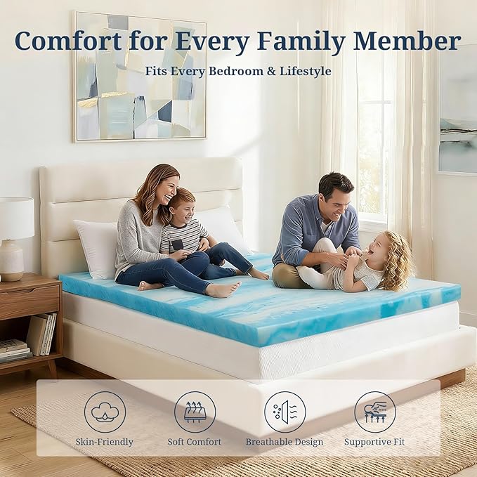 IULULU Twin XL Size Mattress Topper, 4 Inch Gel Memory Foam Topper, Plush Comfort & Pressure Relief, CertiPUR-US Certified