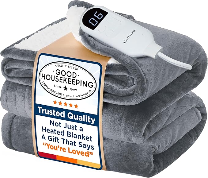 Bedsure Electric Blanket Full Size - Soft Flannel Heated Blanket Full, GentleSoft Fast Heating with 10 Time Settings & 6 Heat Settings, Warm Gift for Grandma (72x84 inches, Grey)