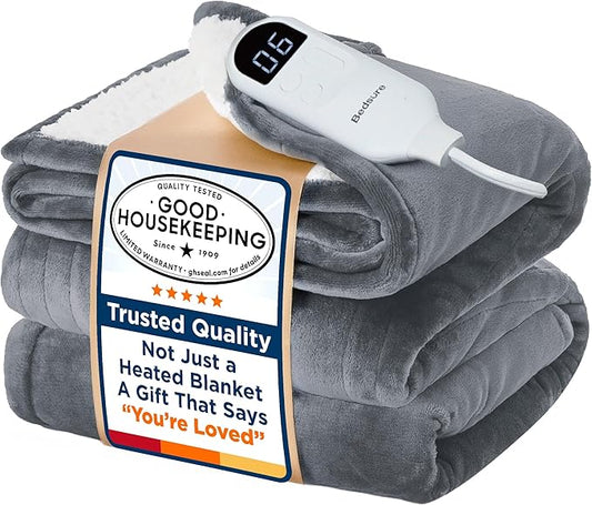 Bedsure Electric Blanket Full Size - Soft Flannel Heated Blanket Full, GentleSoft Fast Heating with 10 Time Settings & 6 Heat Settings, Warm Gift for Grandma (72x84 inches, Grey)